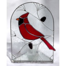 Cardinal Pinecone Stained Glass Candle Holder