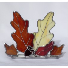 Oak Leaves Candle Holder - Rust & Lt Yellow