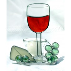 Wine Glass with Cheese and Grapes Candle Holder Burgundy