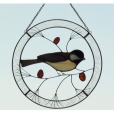 Chickadee Circle Stained Glass Sun Catcher