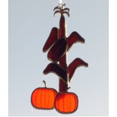 Cornstalk Pumpkins Stained Glass Sun Catcher