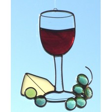 Wine Glass with Cheese and Grapes Suncatcher