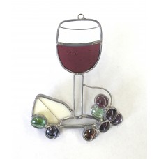 Wine Glass, Cheese with Grapes - Amethyst Suncatcher