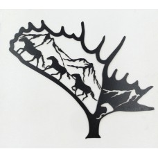 Moose Antler Rack with Scenery Metal Art Design